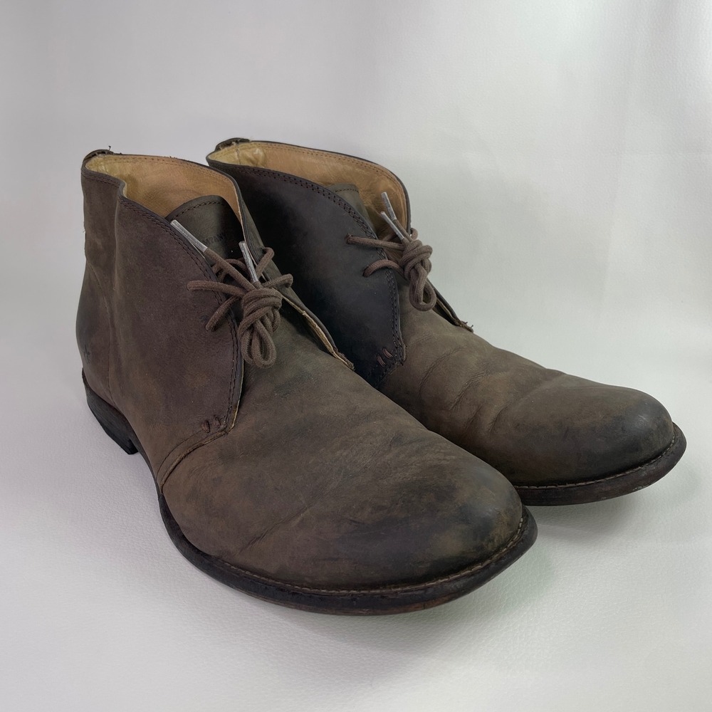 Frye Phillip Chukka Boots Mens 12 Rustic Dark Brown Leather Ankle Boot